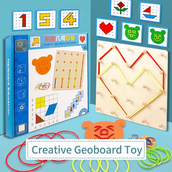 Geo Board with Elastic Bands Pattern Cards and Threading Board Graphical Montessori