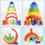 rainbow stacker with peg dolls