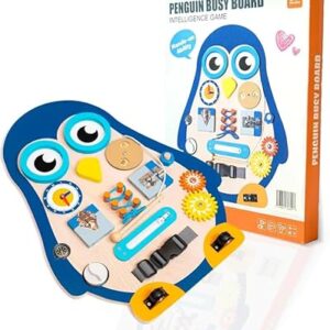 Montessori Penguin Busy Board for Toddlers(14 in 1 Board)