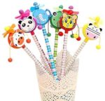 Cartoon Shape Animals Design Pencil Attached Rattle