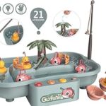 Spin Rotating Go Fishing Set Game Toy Pool in Water Cycle with Light and Music
