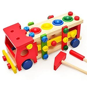 wooden screw car with knock the ball