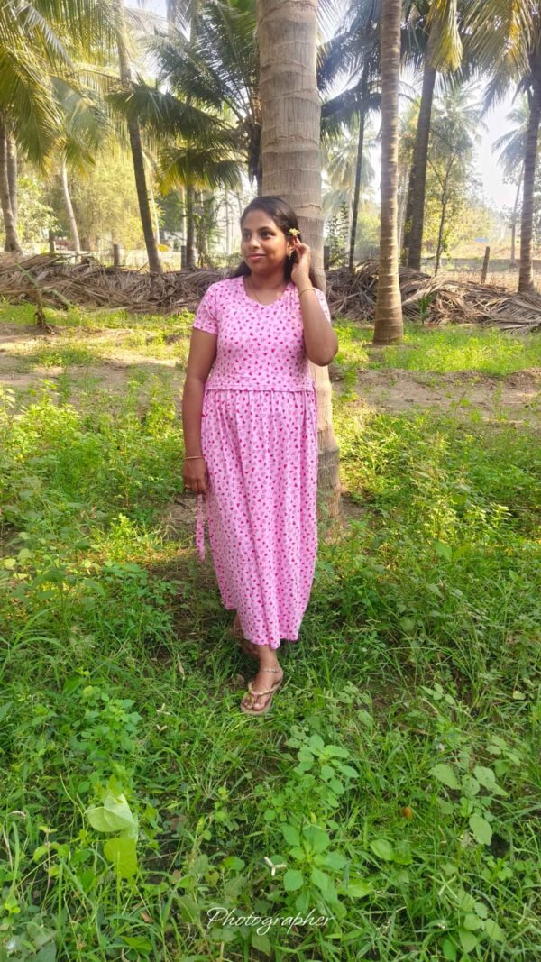 Rich Look of Little Pink and Red Heart Maternity Maxi
