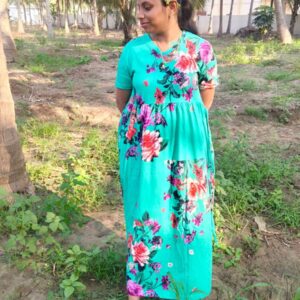 Nature Beauty of Green with Floral print Non Maternity Maxi