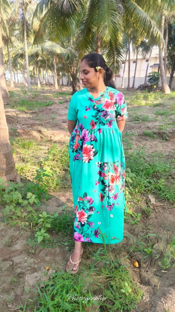 Nature Beauty of Green with Floral print Non Maternity Maxi