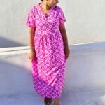 Cool Pink Color with white print of Non Maternity Maxi